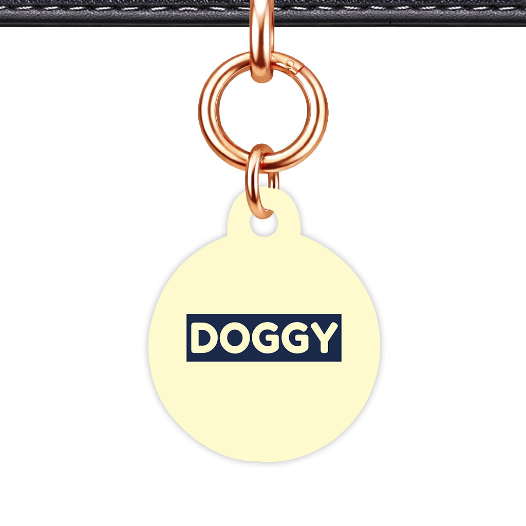 Soft Lemon & Navy Circle Shape Rose gold Ring Classic Pet ID Tag