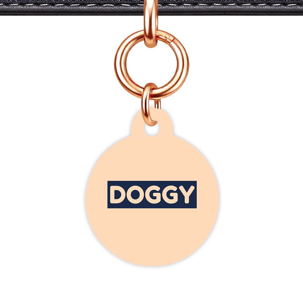 Soft Peach & Navy Circle Shape Rose gold Ring QR Smart Pet ID Tag