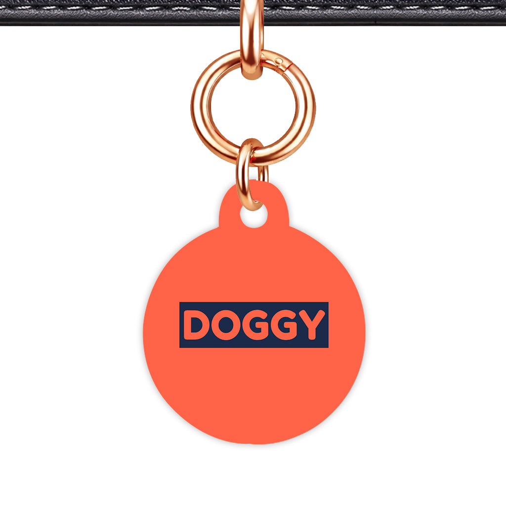 Tomato Red & Navy Circle Shape Rose gold Ring Classic Pet ID Tag