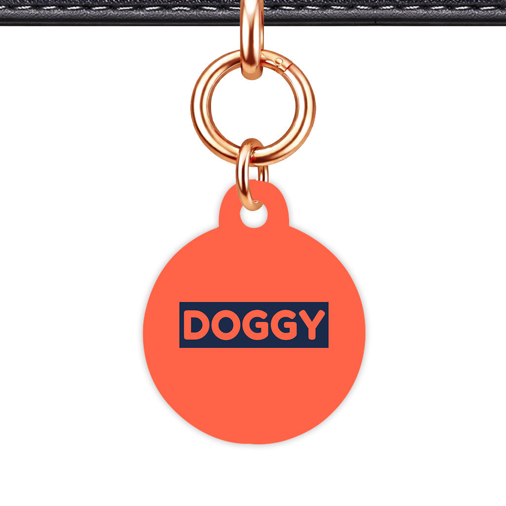 Tomato Red & Navy Circle Shape Rose gold Ring QR Smart Pet ID Tag
