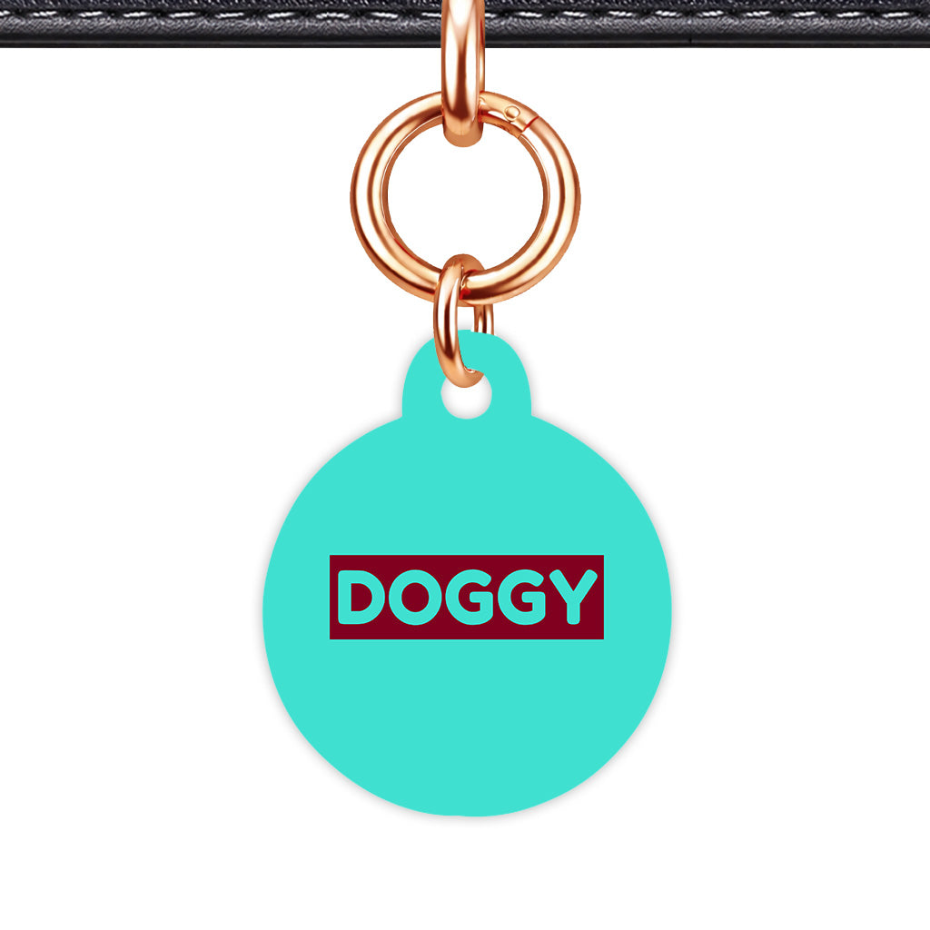 Turquoise & Burgundy Circle Shape Rose gold Ring QR Smart Pet ID Tag