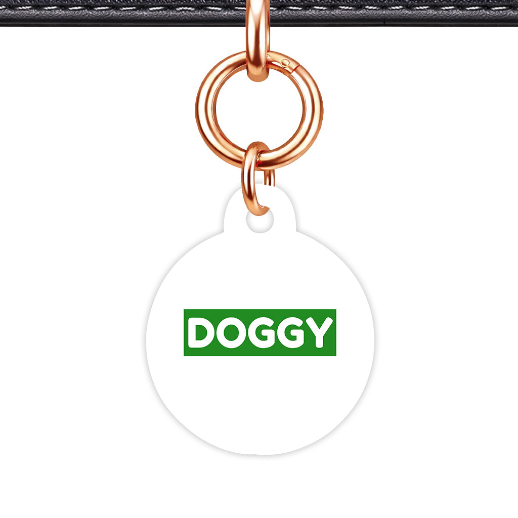 White & Forest Green Circle Shape Rose gold Ring Classic Pet ID Tag