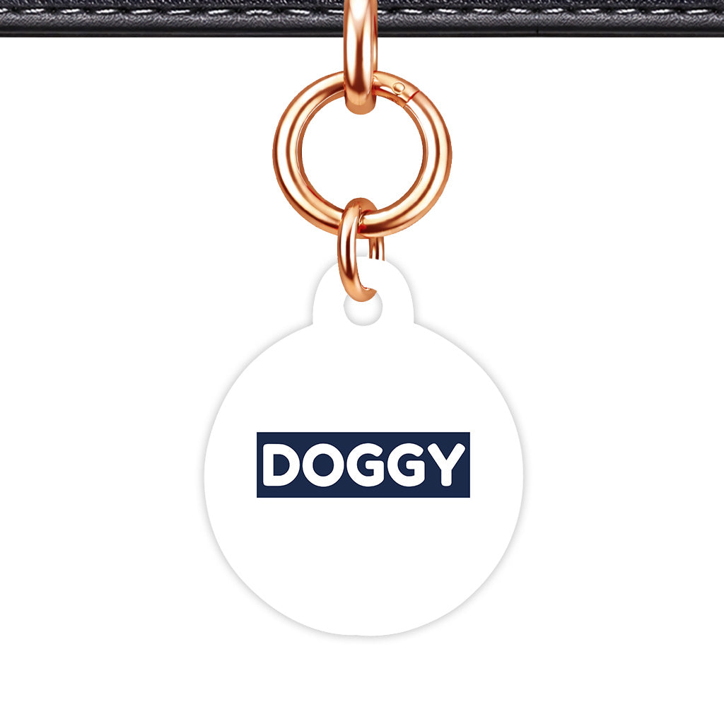 White & Navy Circle Shape Rose gold Ring Classic Pet ID Tag