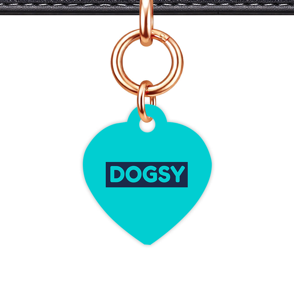 Aqua & Navy Heart Shape Rose gold Ring QR Smart Pet ID Tag