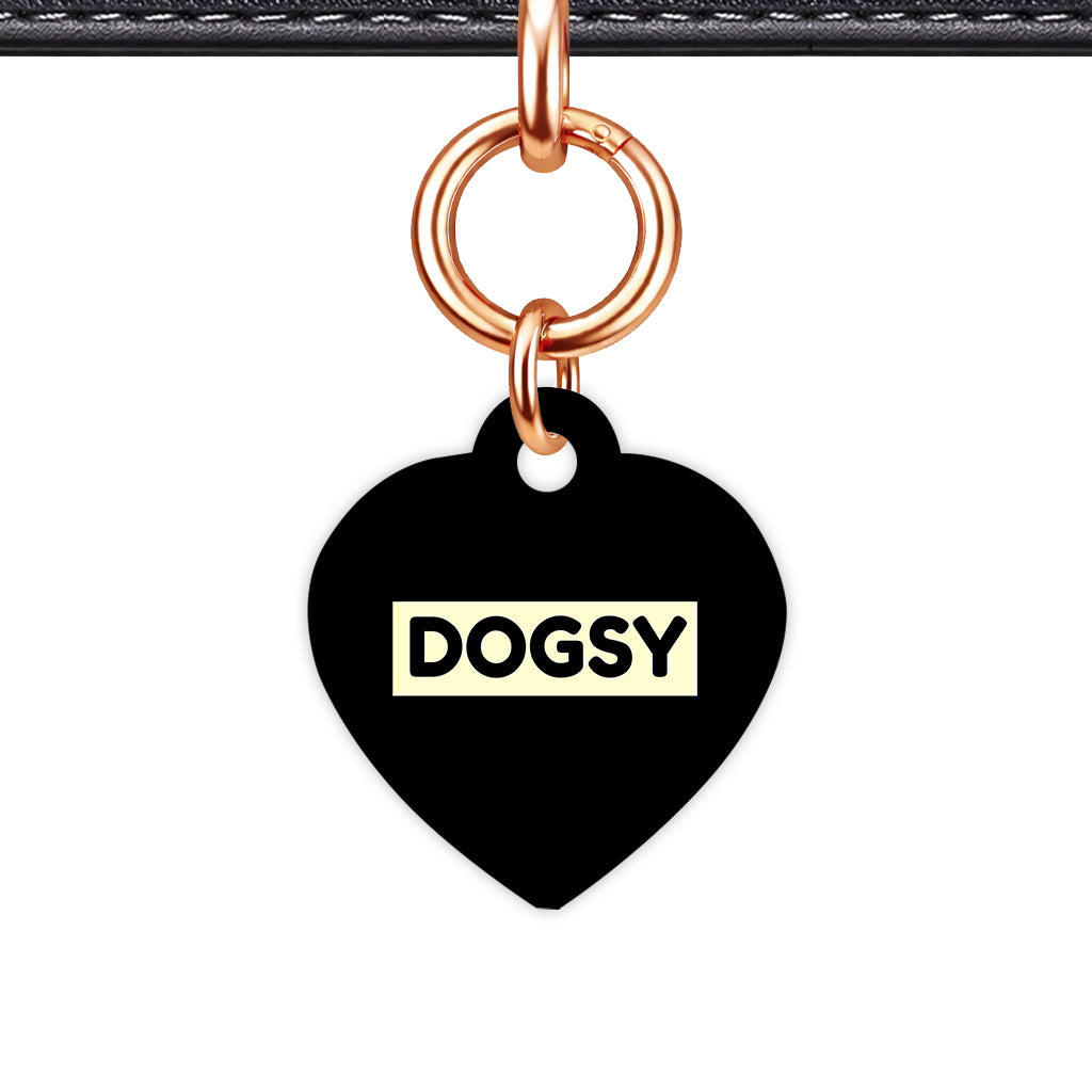 Black & Cream Heart Shape Rose gold Ring Classic Pet ID Tag