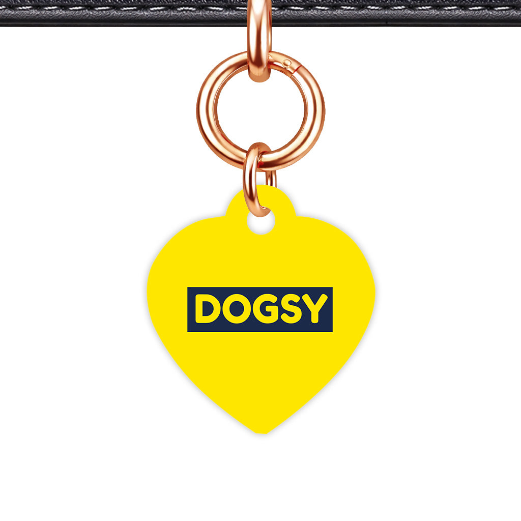 Bright Yellow & Navy Heart Shape Rose gold Ring QR Smart Pet ID Tag