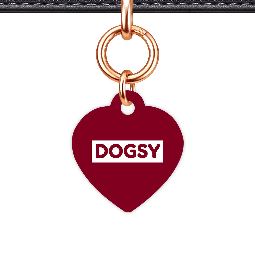 Burgundy & White Heart Shape Rose gold Ring QR Smart Pet ID Tag