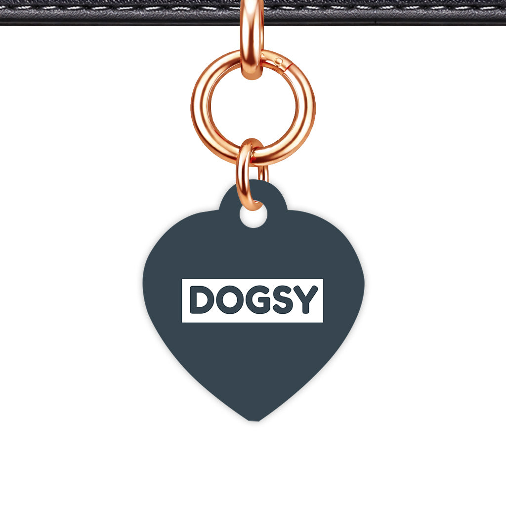 Charcoal & White Heart Shape Rose gold Ring Classic Pet ID Tag