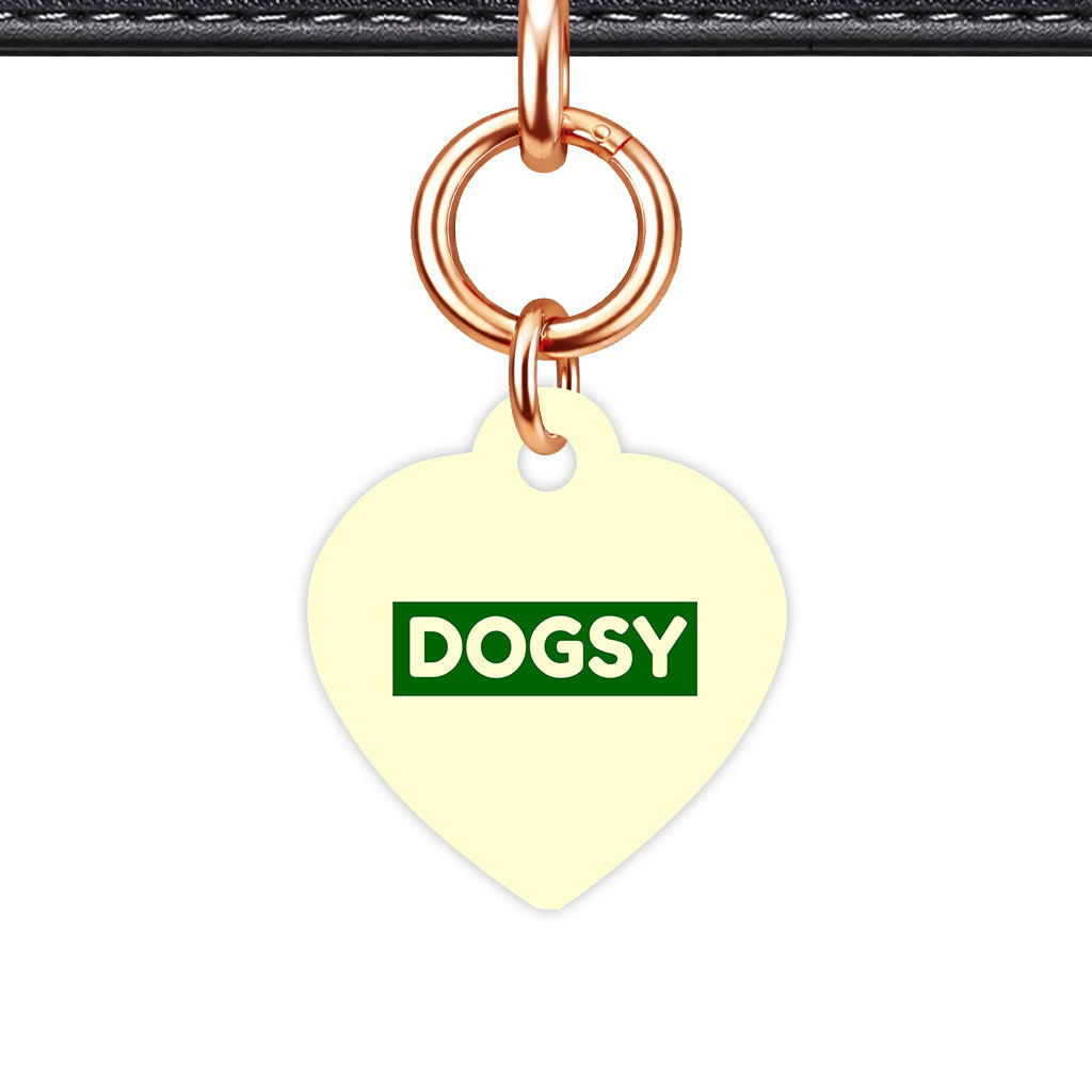 Cream & Dark Green Heart Shape Rose gold Ring Classic Pet ID Tag