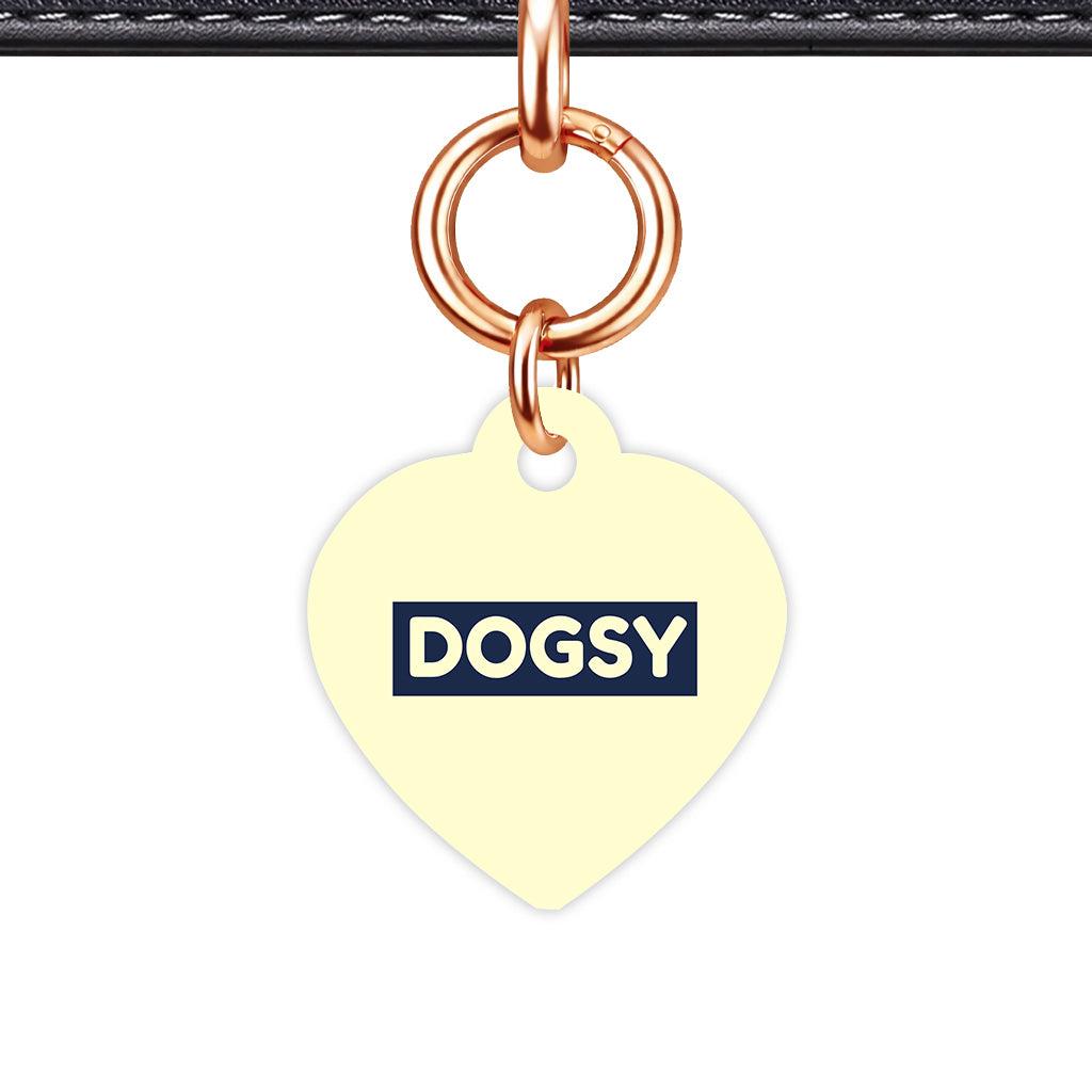 Cream & Navy Heart Shape Rose gold Ring Classic Pet ID Tag