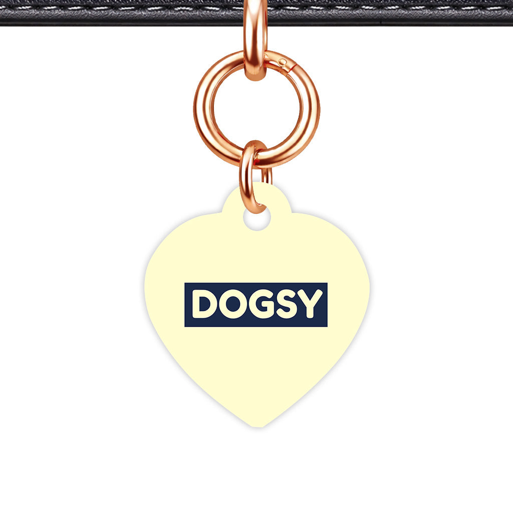 Cream & Navy Heart Shape Rose gold Ring QR Smart Pet ID Tag