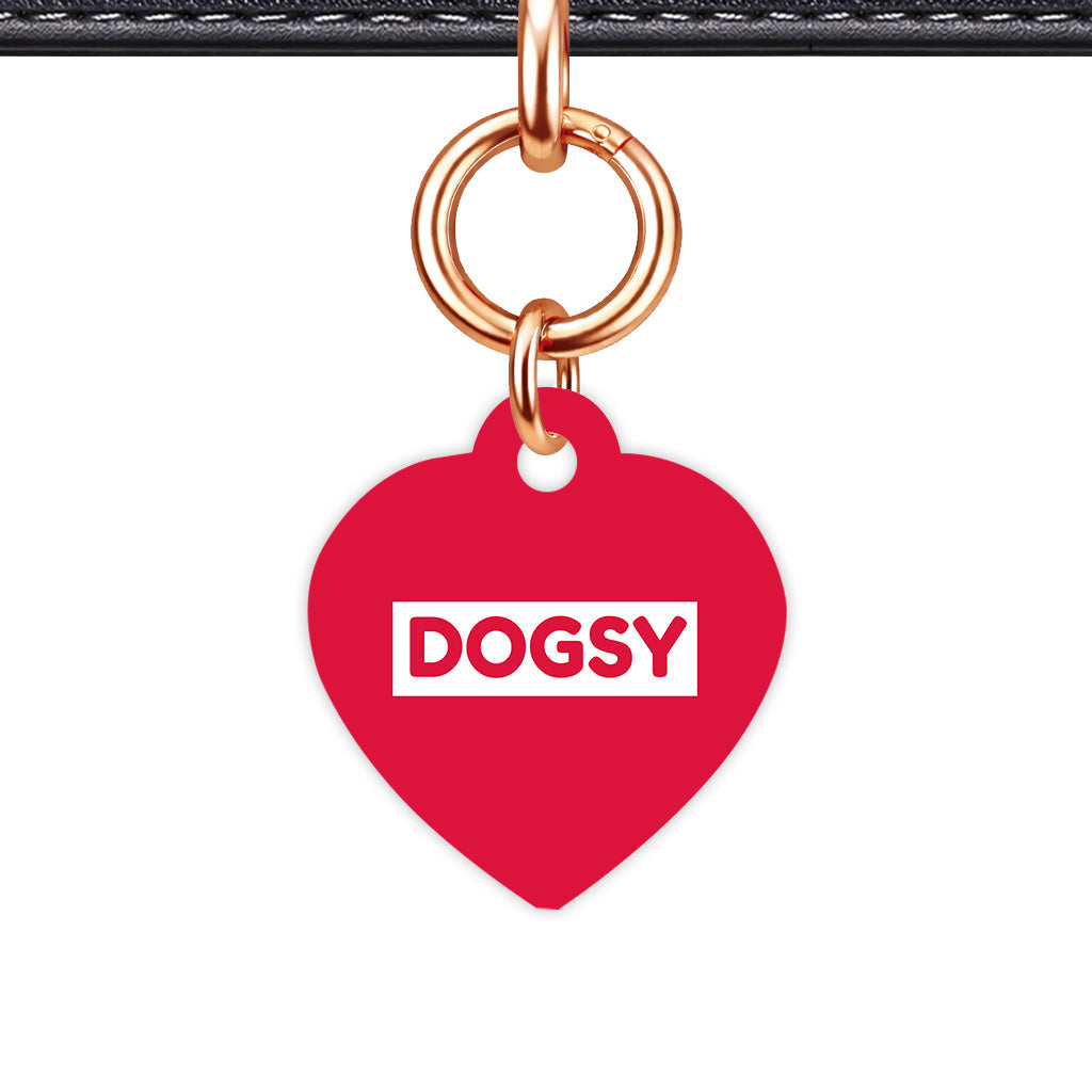 Crimson Red & White Heart Shape Rose gold Ring QR Smart Pet ID Tag