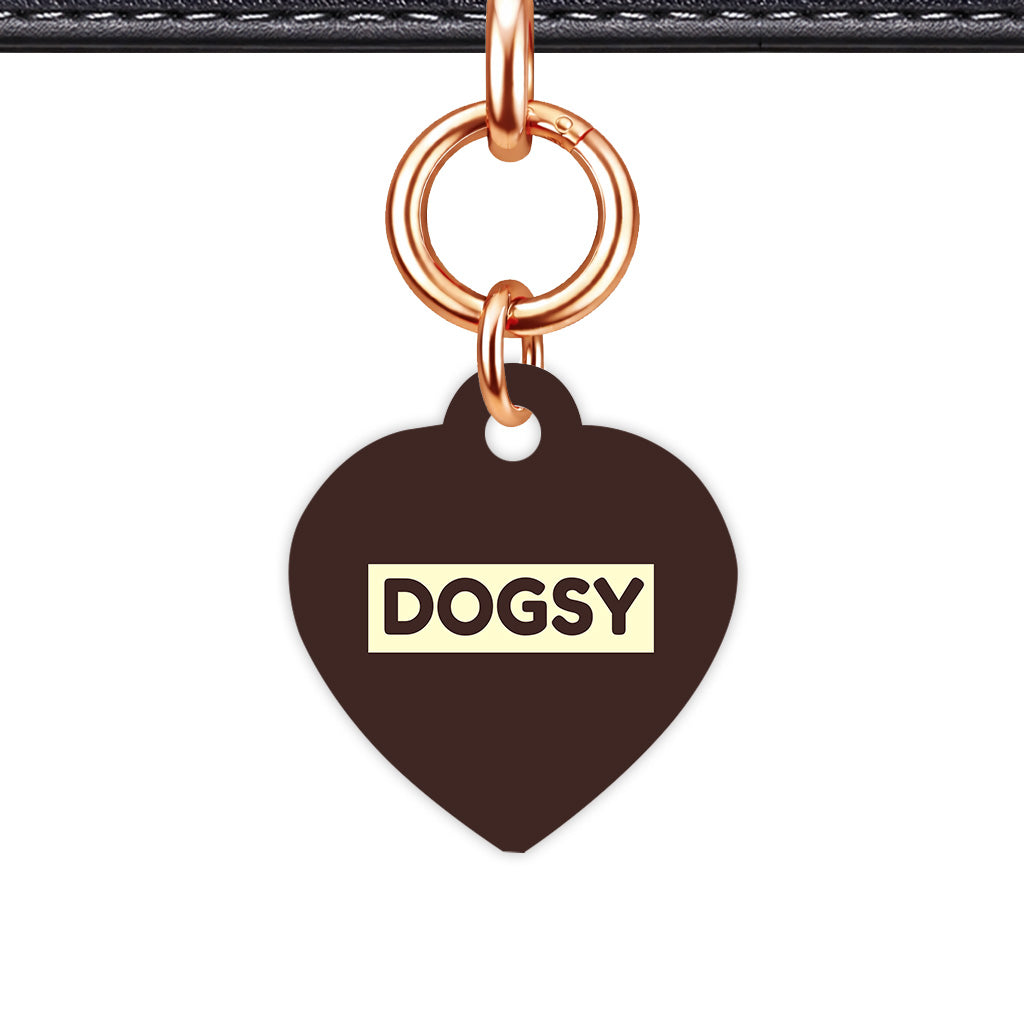 Dark Brown & Cream Heart Shape Rose gold Ring Classic Pet ID Tag