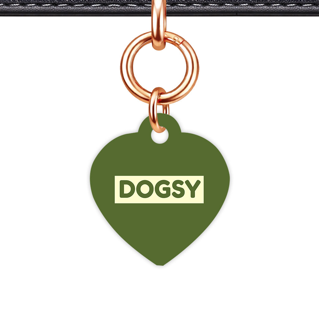 Dark Olive & Cream Heart Shape Rose gold Ring Classic Pet ID Tag