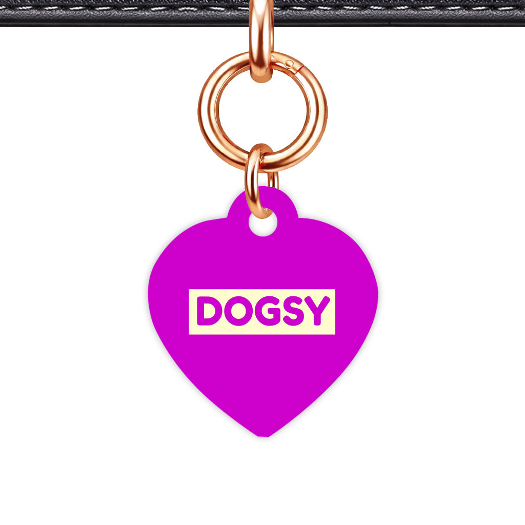 Deep Magenta & Cream Heart Shape Rose gold Ring Classic Pet ID Tag