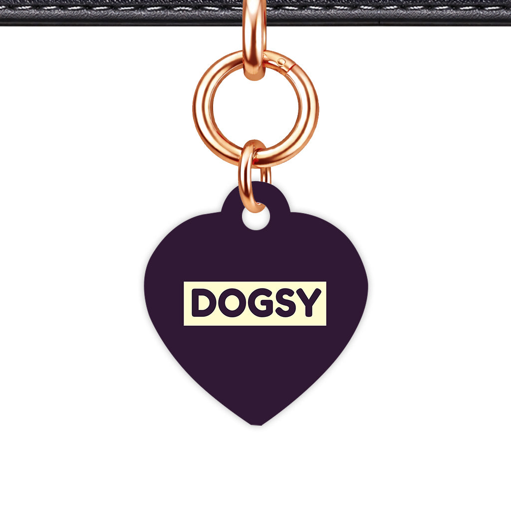 Deep Purple & Cream Heart Shape Rose gold Ring Classic Pet ID Tag