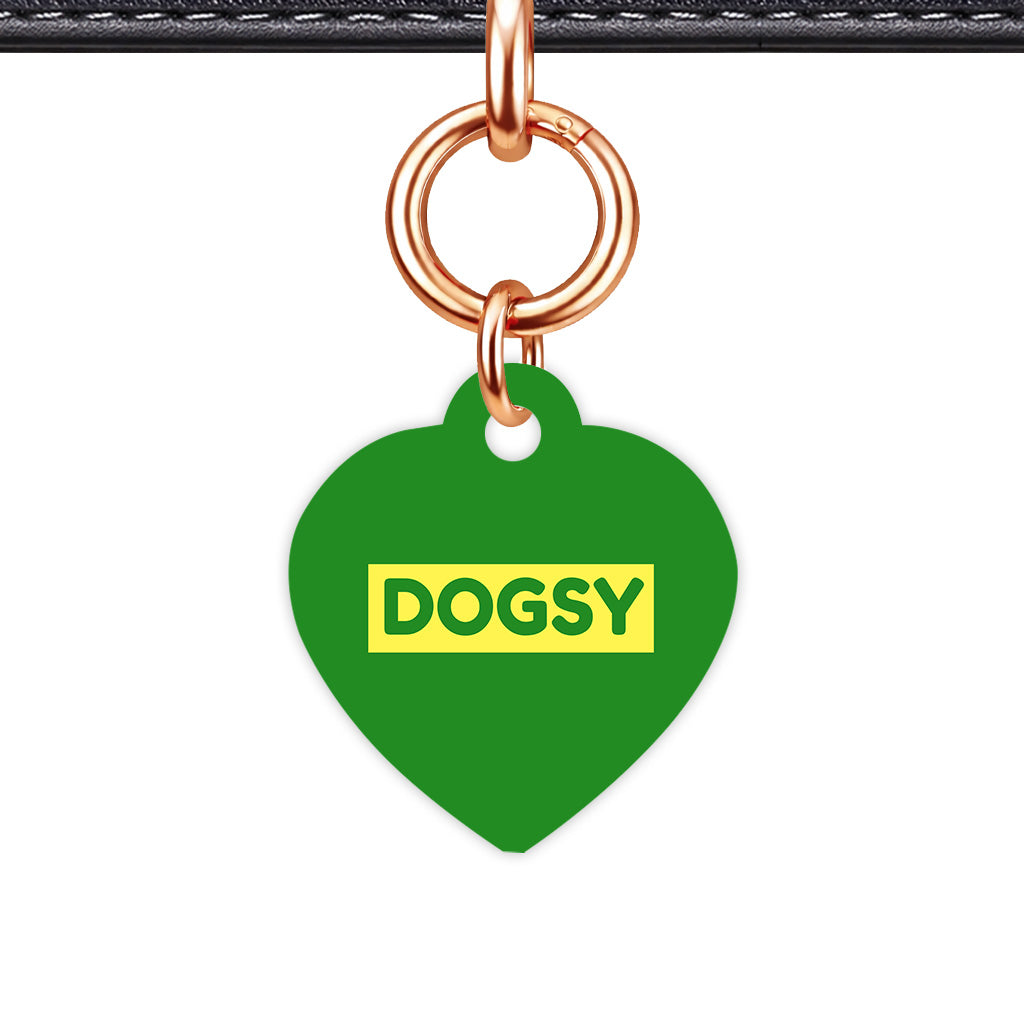 Forest Green & Lemon Heart Shape Rose gold Ring QR Smart Pet ID Tag