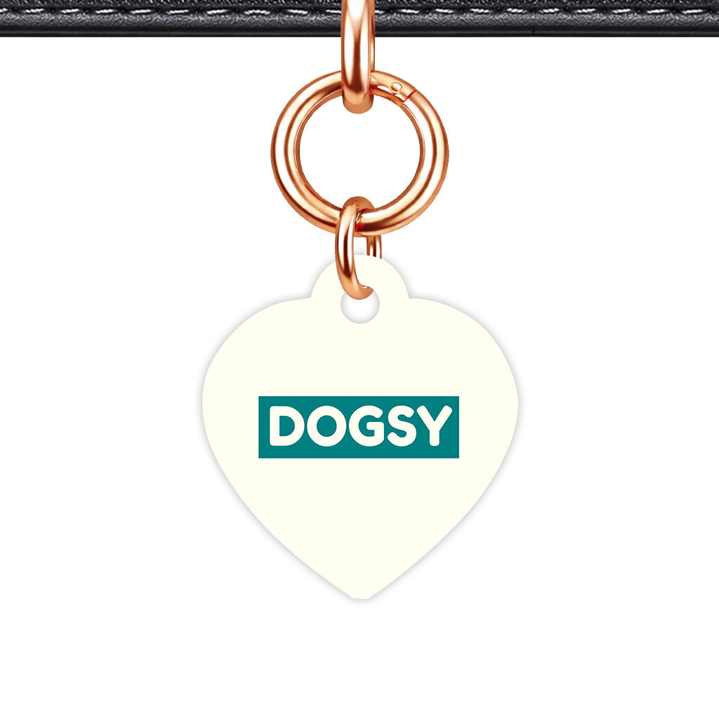 Ivory & Teal Heart Shape Rose gold Ring QR Smart Pet ID Tag
