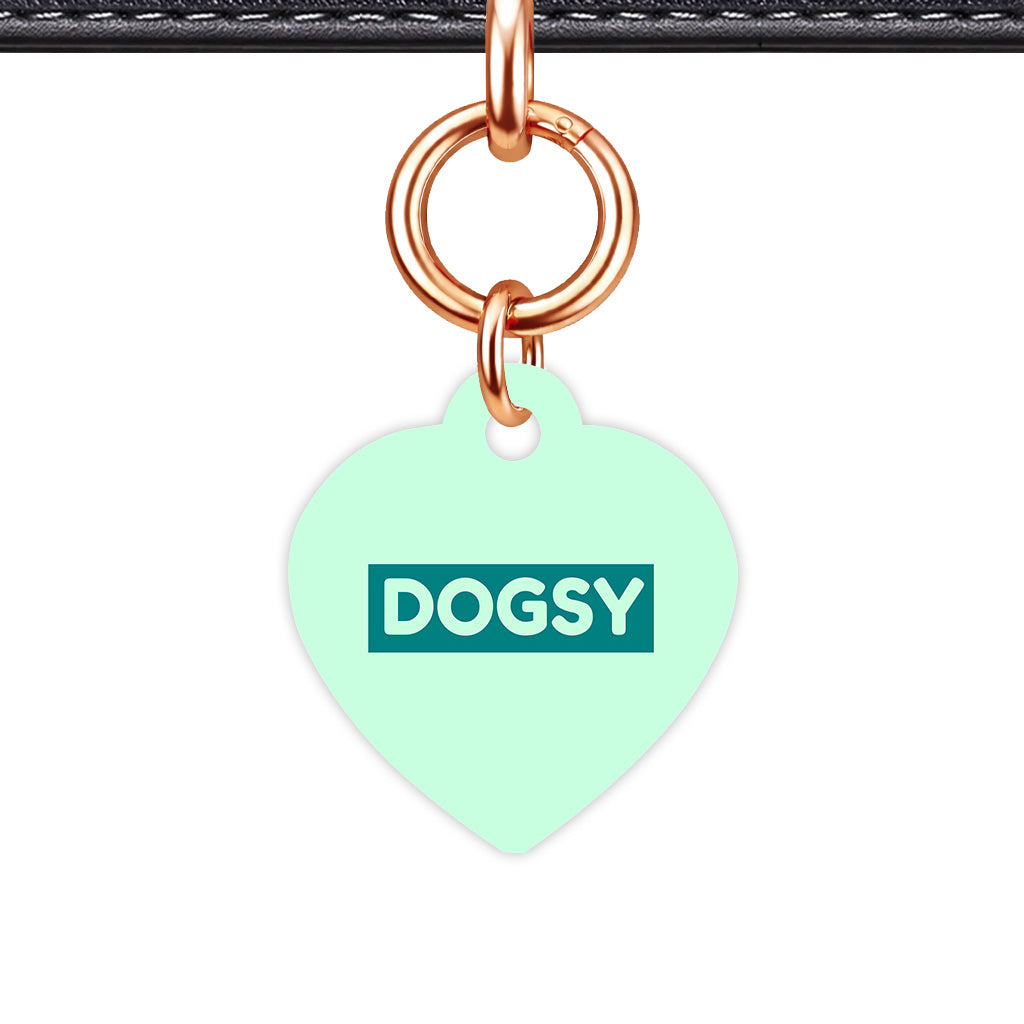 Light Mint & Teal Heart Shape Rose gold Ring QR Smart Pet ID Tag