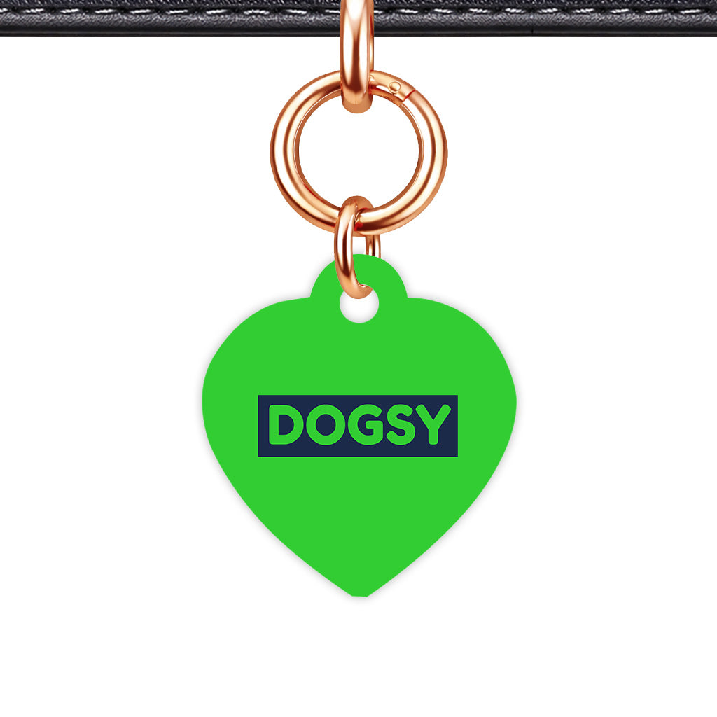Lime & Navy Heart Shape Rose gold Ring QR Smart Pet ID Tag
