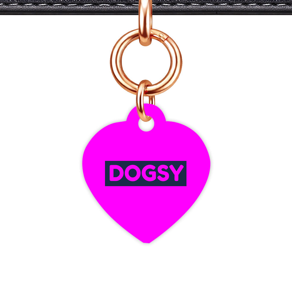 Magenta & Navy Heart Shape Rose gold Ring QR Smart Pet ID Tag