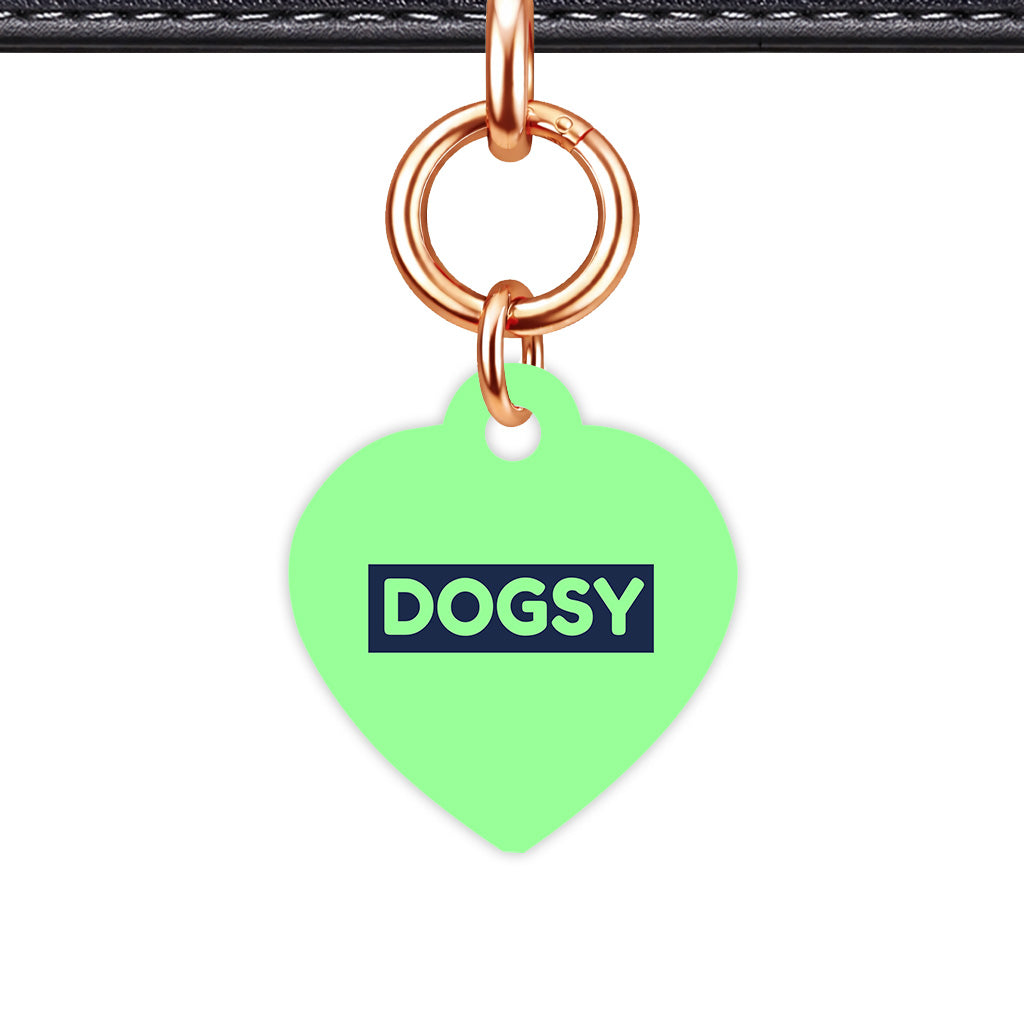 Mint & Navy Heart Shape Rose gold Ring QR Smart Pet ID Tag