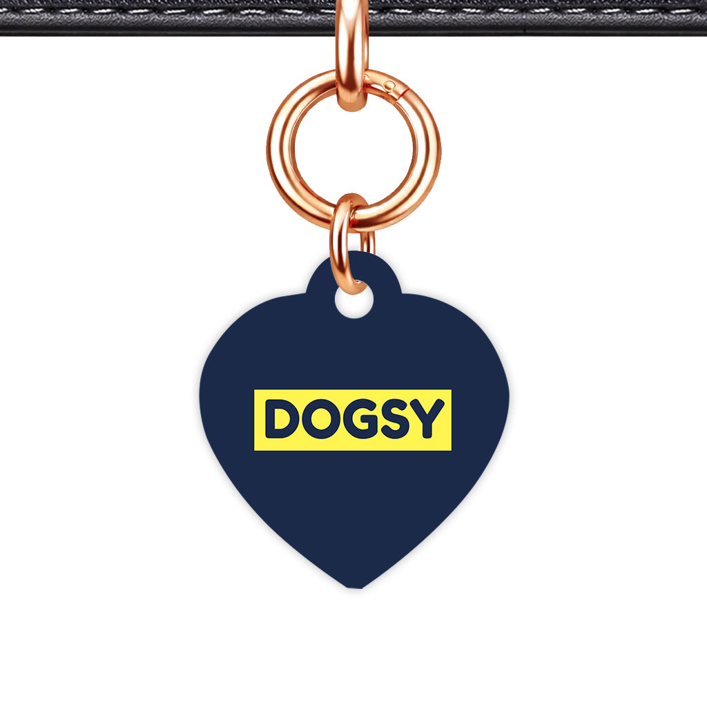 Navy & Lemon Yellow Heart Shape Rose gold Ring Classic Pet ID Tag