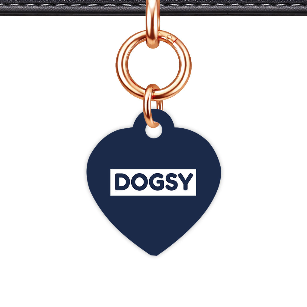 Navy & White Heart Shape Rose gold Ring Classic Pet ID Tag