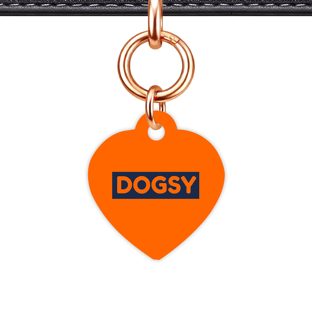 Orange & Navy Heart Shape Rose gold Ring QR Smart Pet ID Tag