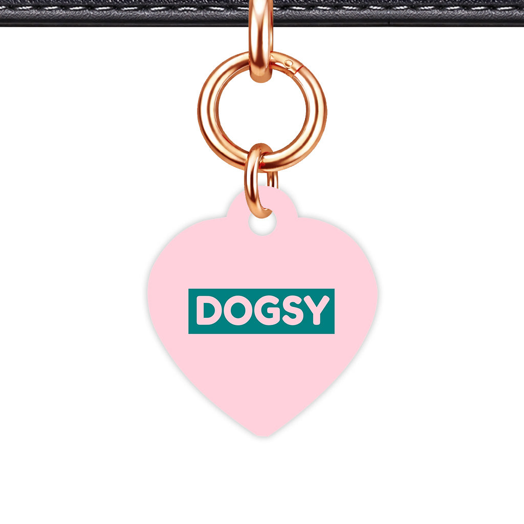 Pale Pink & Teal Heart Shape Rose gold Ring Classic Pet ID Tag