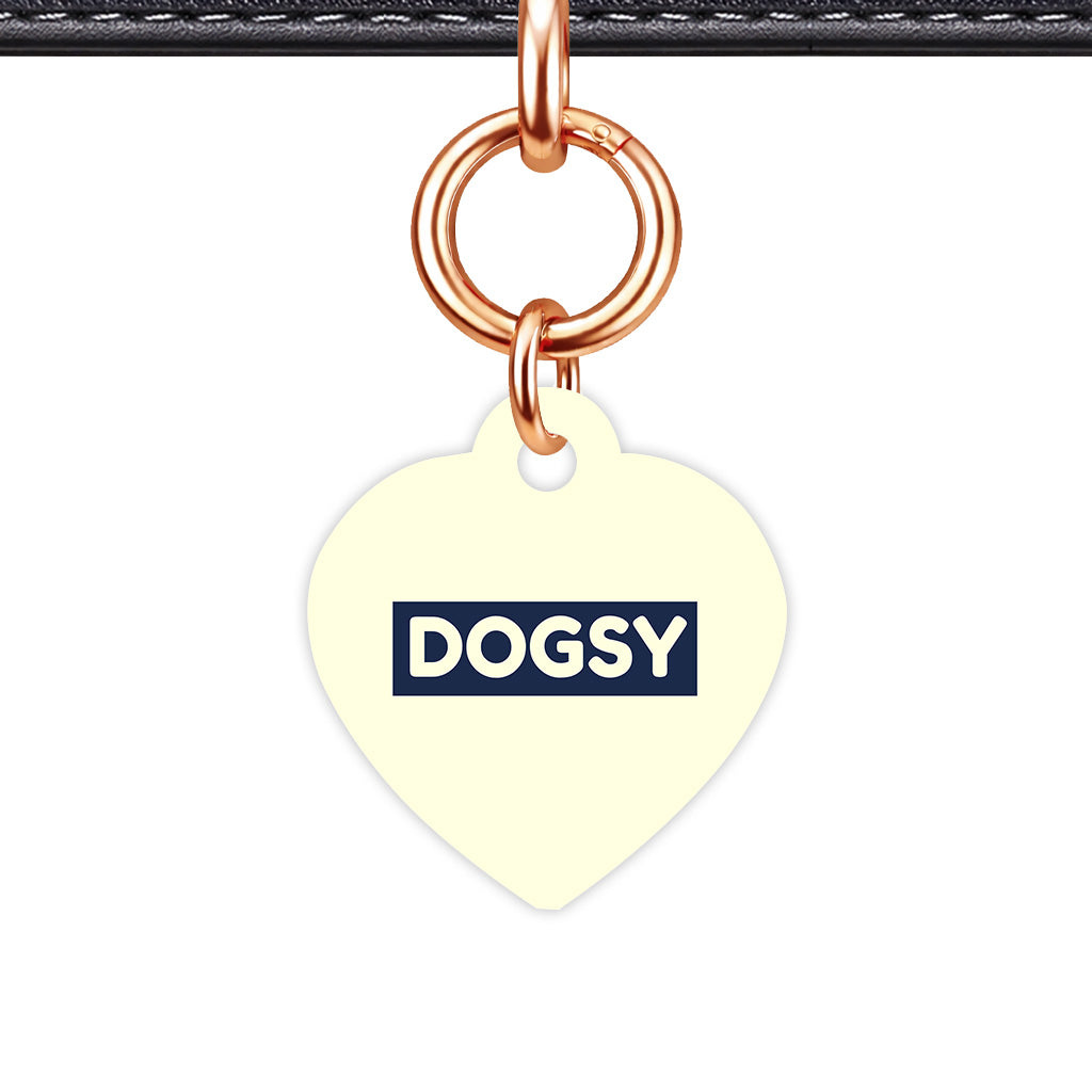 Pale Yellow & Navy Heart Shape Rose gold Ring Classic Pet ID Tag