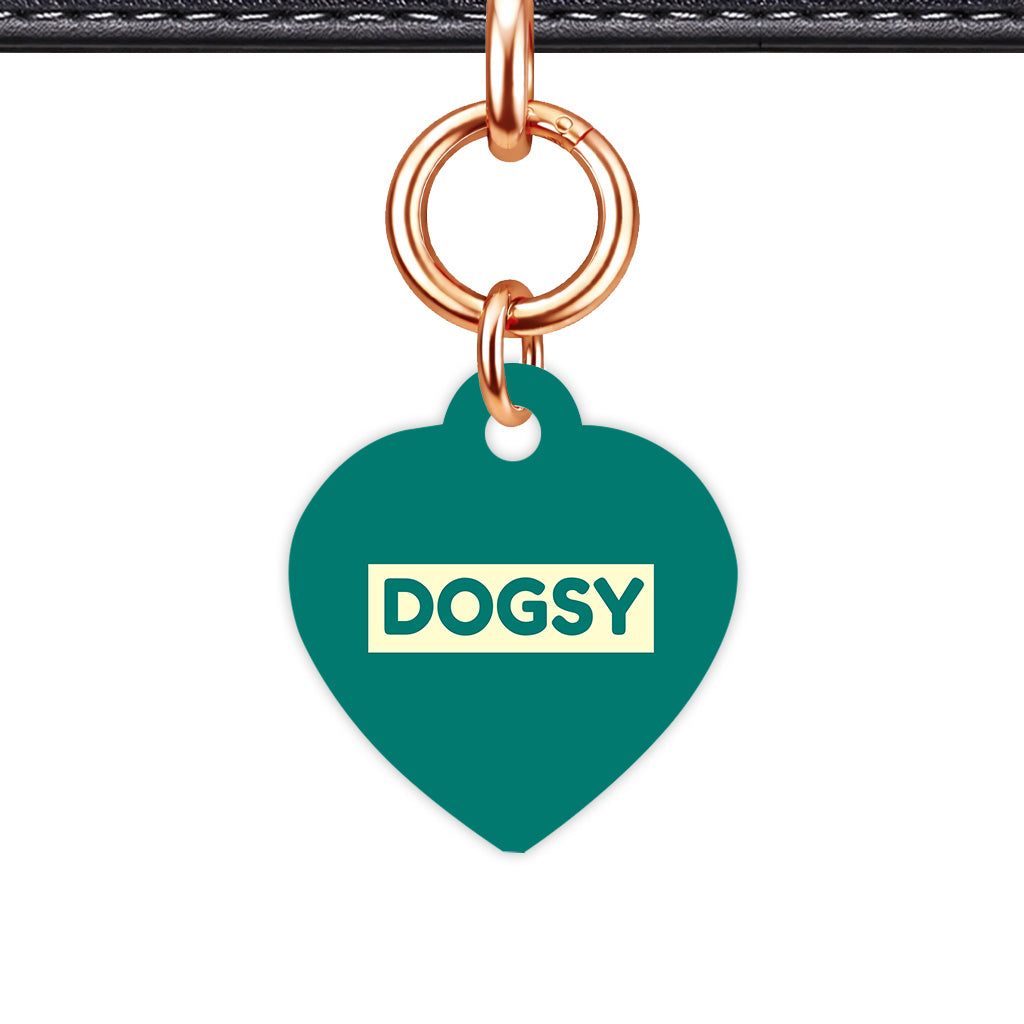 Pine Green & Cream Heart Shape Rose gold Ring Classic Pet ID Tag