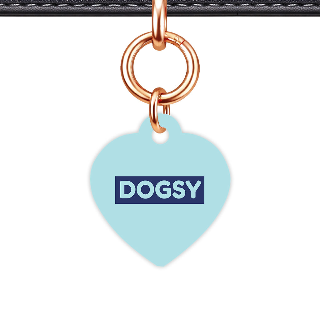 Powder Blue & Navy Heart Shape Rose gold Ring QR Smart Pet ID Tag