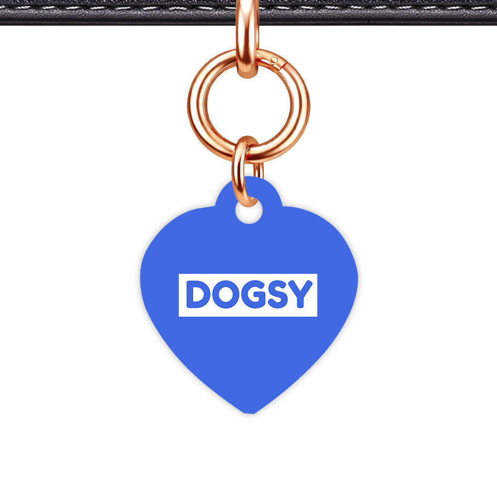 Royal Blue & White Heart Shape Rose gold Ring QR Smart Pet ID Tag