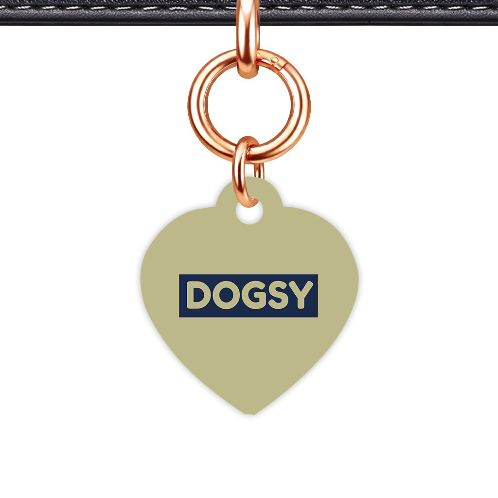 Sage & Navy Heart Shape Rose gold Ring Classic Pet ID Tag
