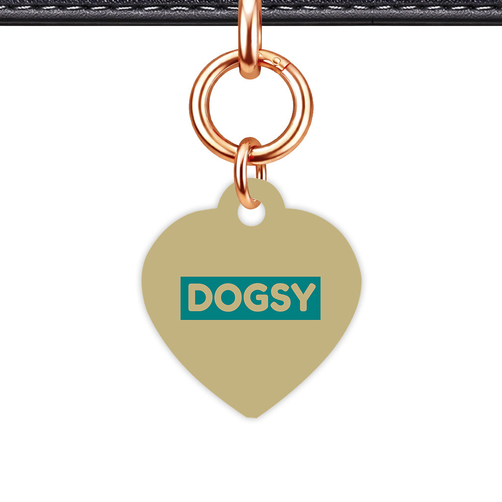 Sand & Teal Heart Shape Rose gold Ring Classic Pet ID Tag