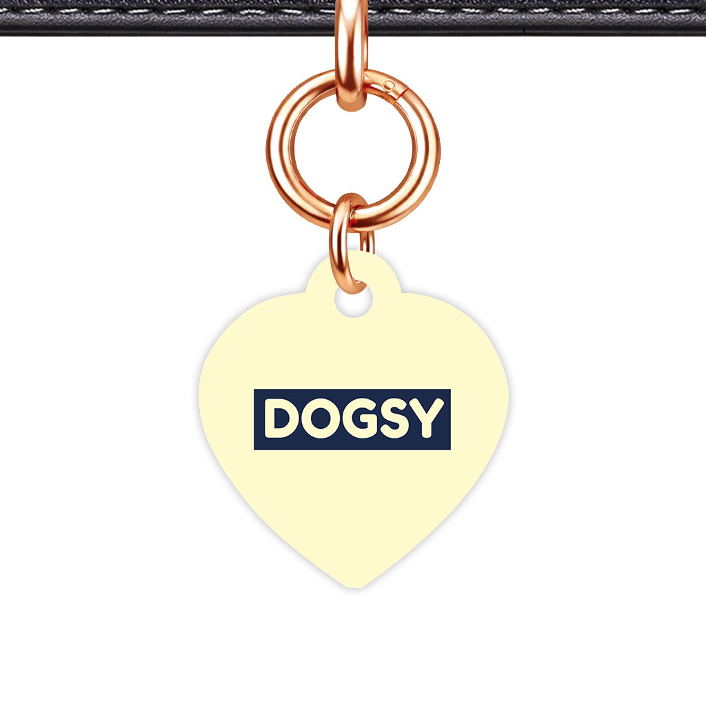 Soft Lemon & Navy Heart Shape Rose gold Ring Classic Pet ID Tag
