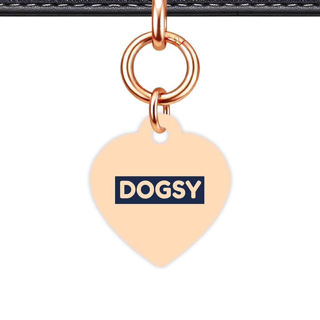 Soft Peach & Navy Heart Shape Rose gold Ring QR Smart Pet ID Tag
