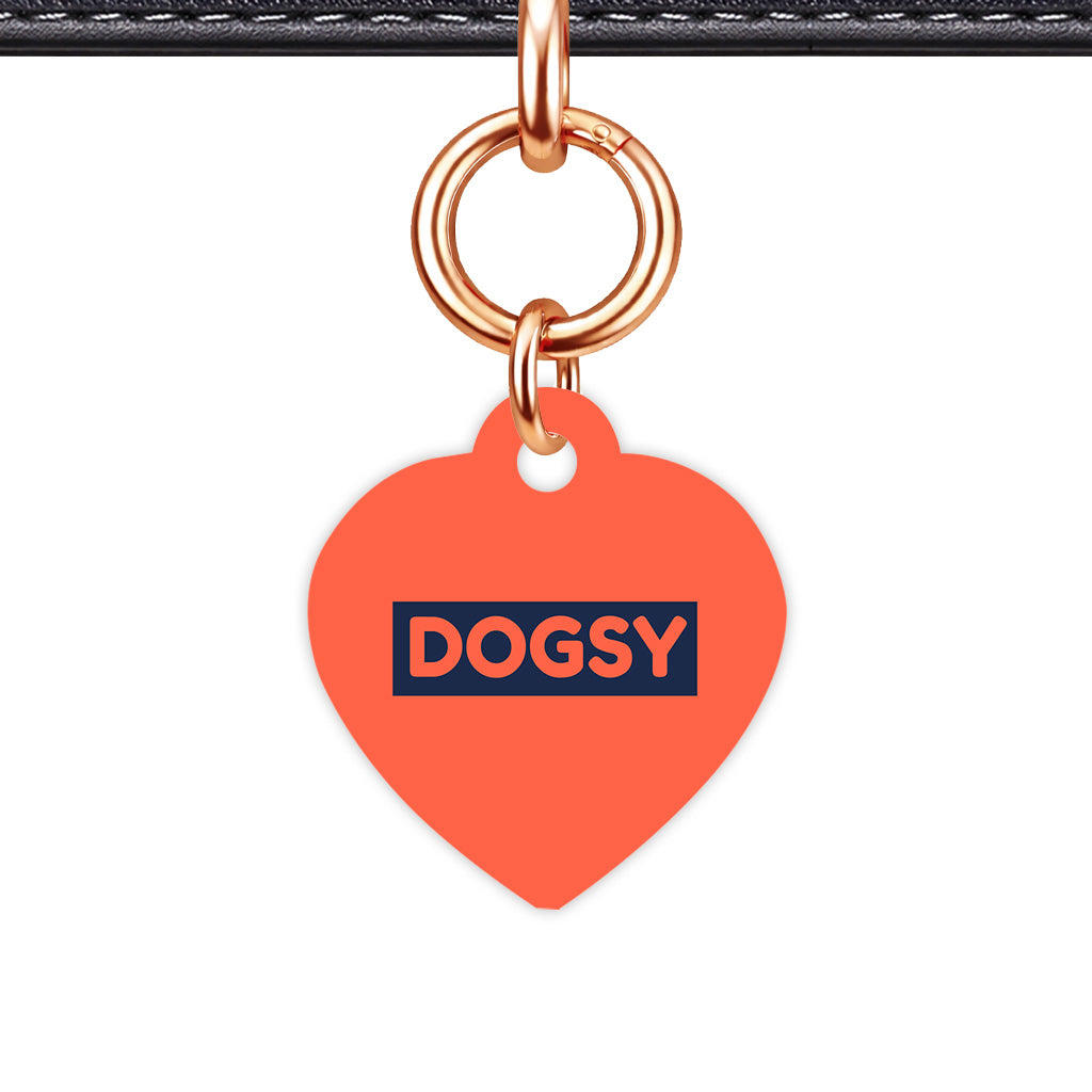 Tomato Red & Navy Heart Shape Rose gold Ring QR Smart Pet ID Tag