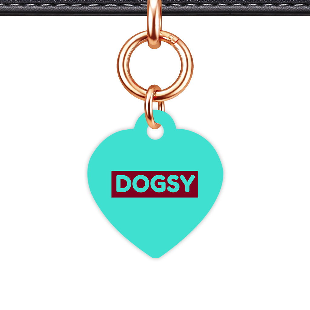Turquoise & Burgundy Heart Shape Rose gold Ring Classic Pet ID Tag
