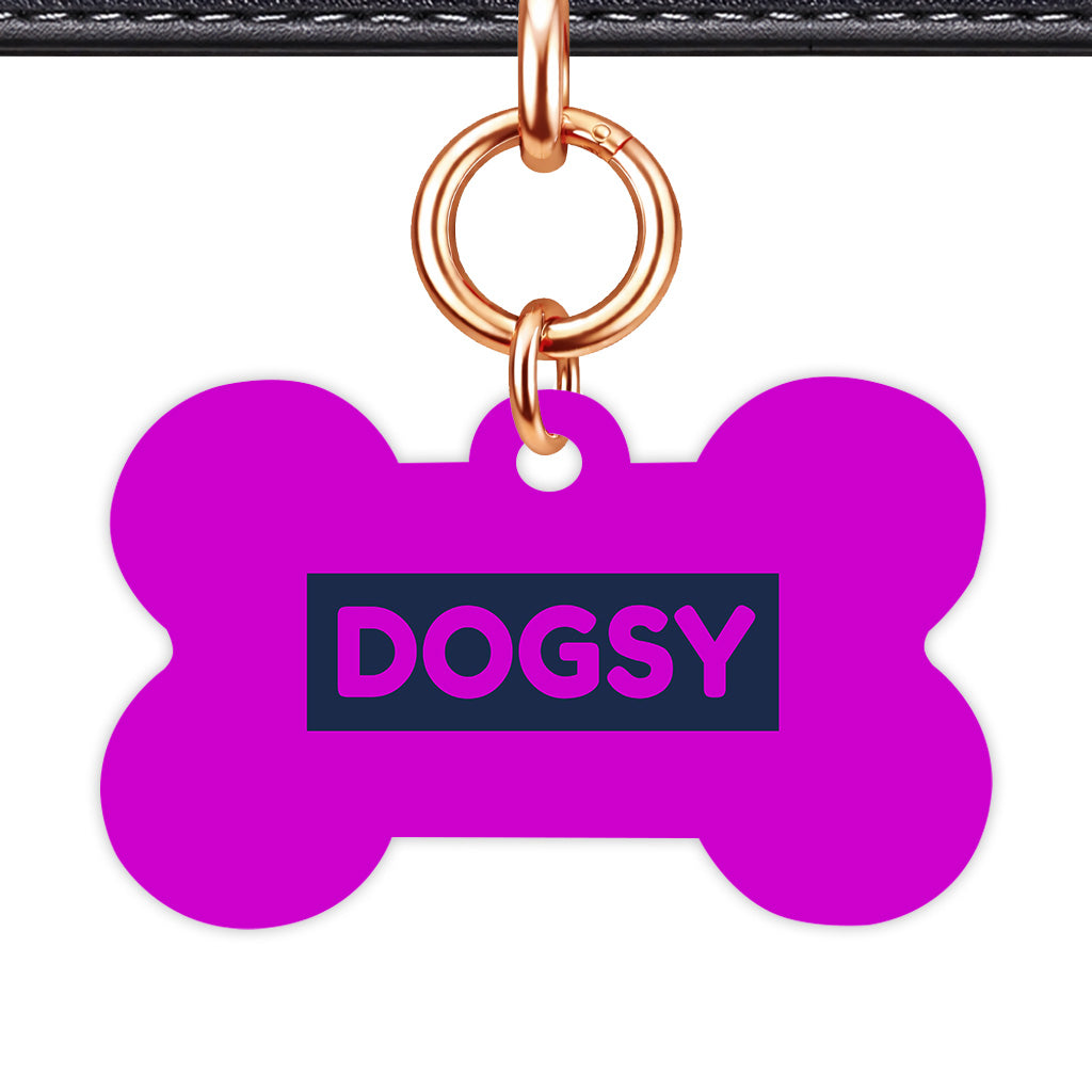 Deep Magenta & Cream Bone Shape Rose gold Ring QR Smart Pet ID Tag