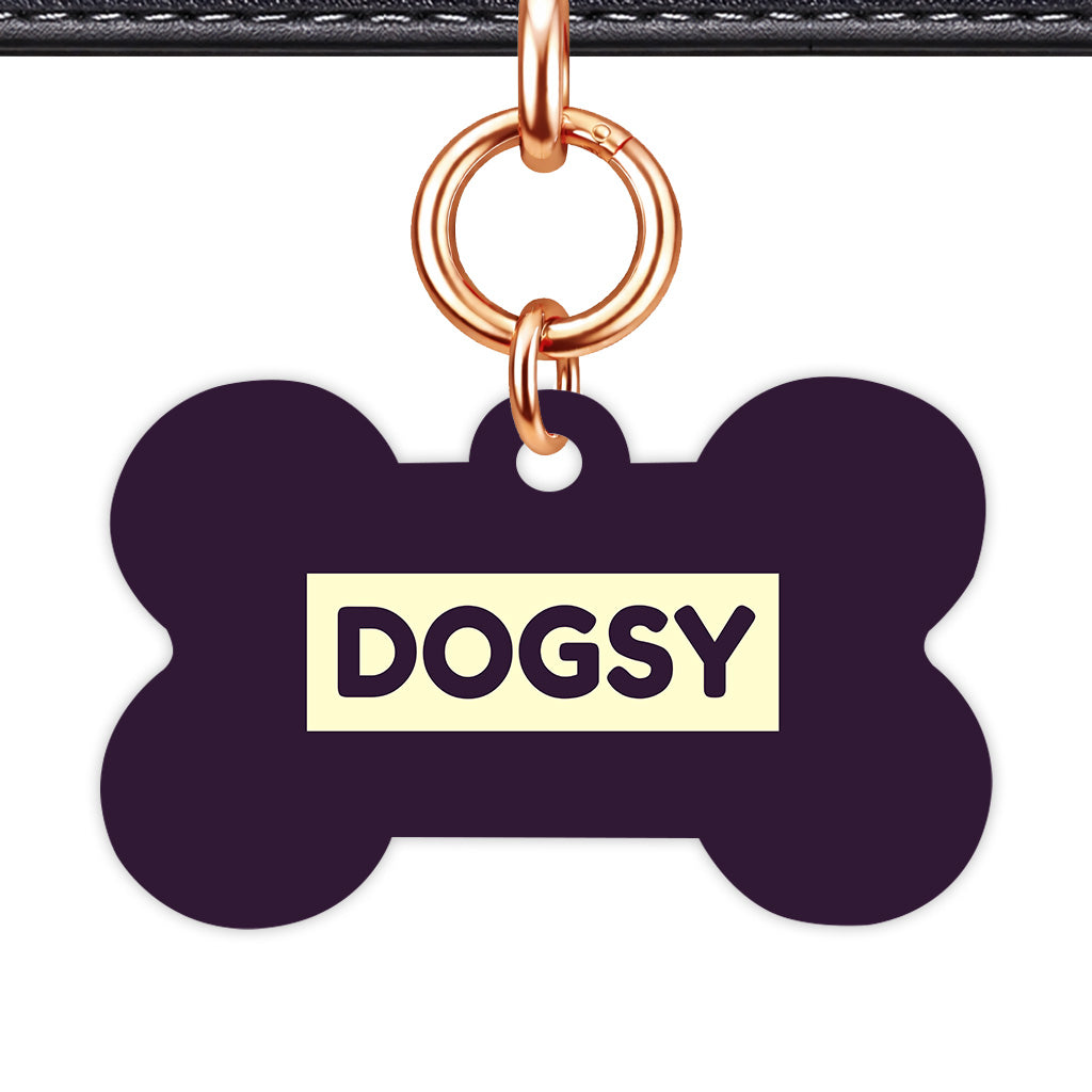 Deep Purple & Cream Bone Shape Rose gold Ring QR Smart Pet ID Tag