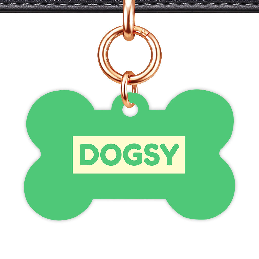 Emerald Green & Cream Bone Shape Rose gold Ring QR Smart Pet ID Tag