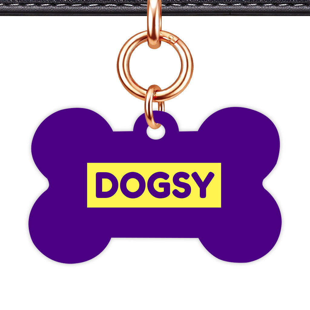 Indigo & Lemon Bone Shape Rose gold Ring QR Smart Pet ID Tag