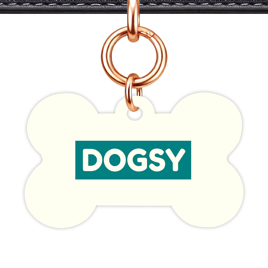 Ivory & Teal Bone Shape Rose gold Ring QR Smart Pet ID Tag