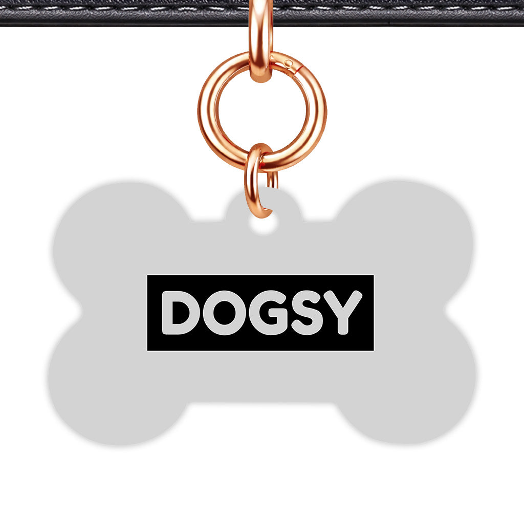 Light Grey & Black Bone Shape Rose gold Ring QR Smart Pet ID Tag