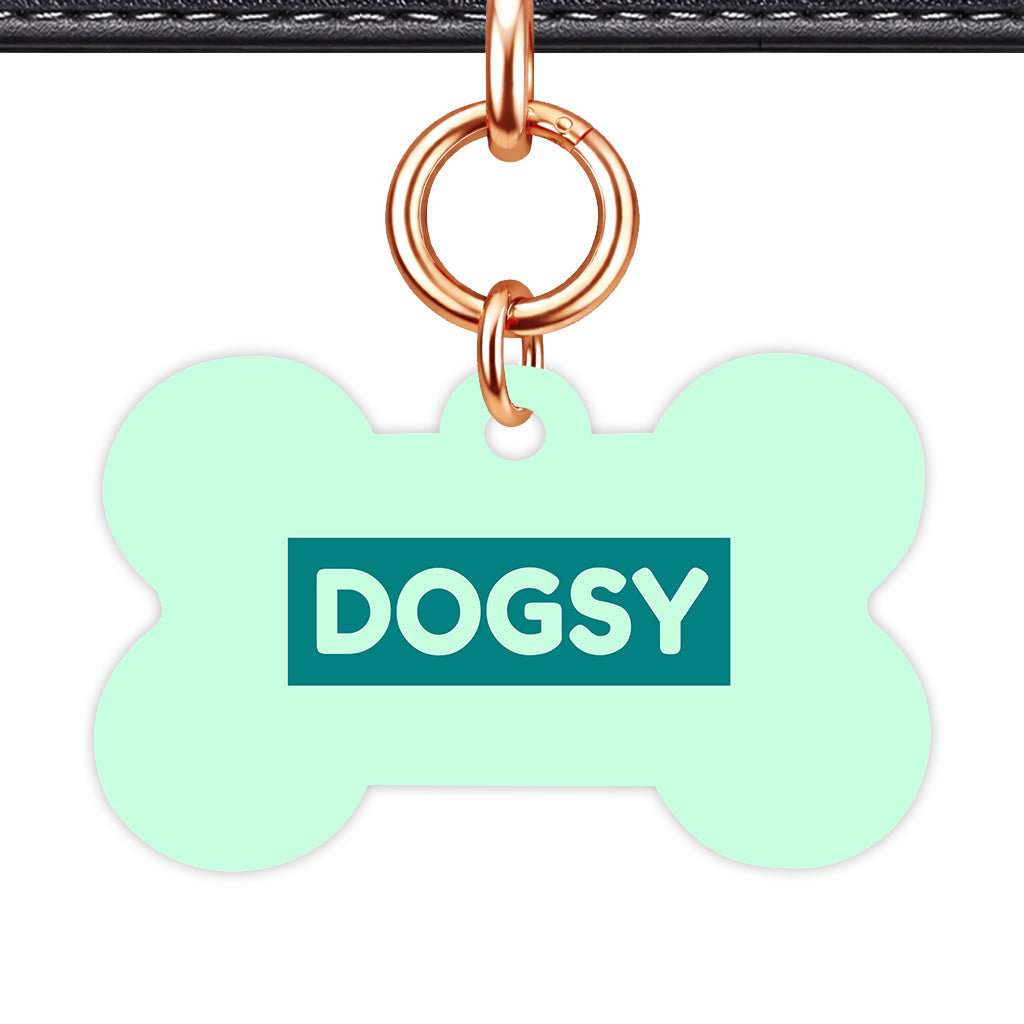 Light Mint & Teal Bone Shape Rose gold Ring QR Smart Pet ID Tag
