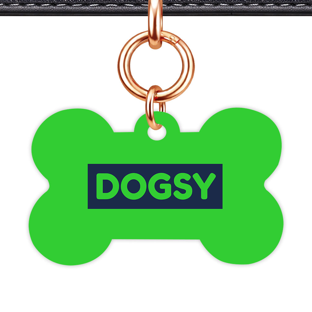 Lime & Navy Bone Shape Rose gold Ring QR Smart Pet ID Tag