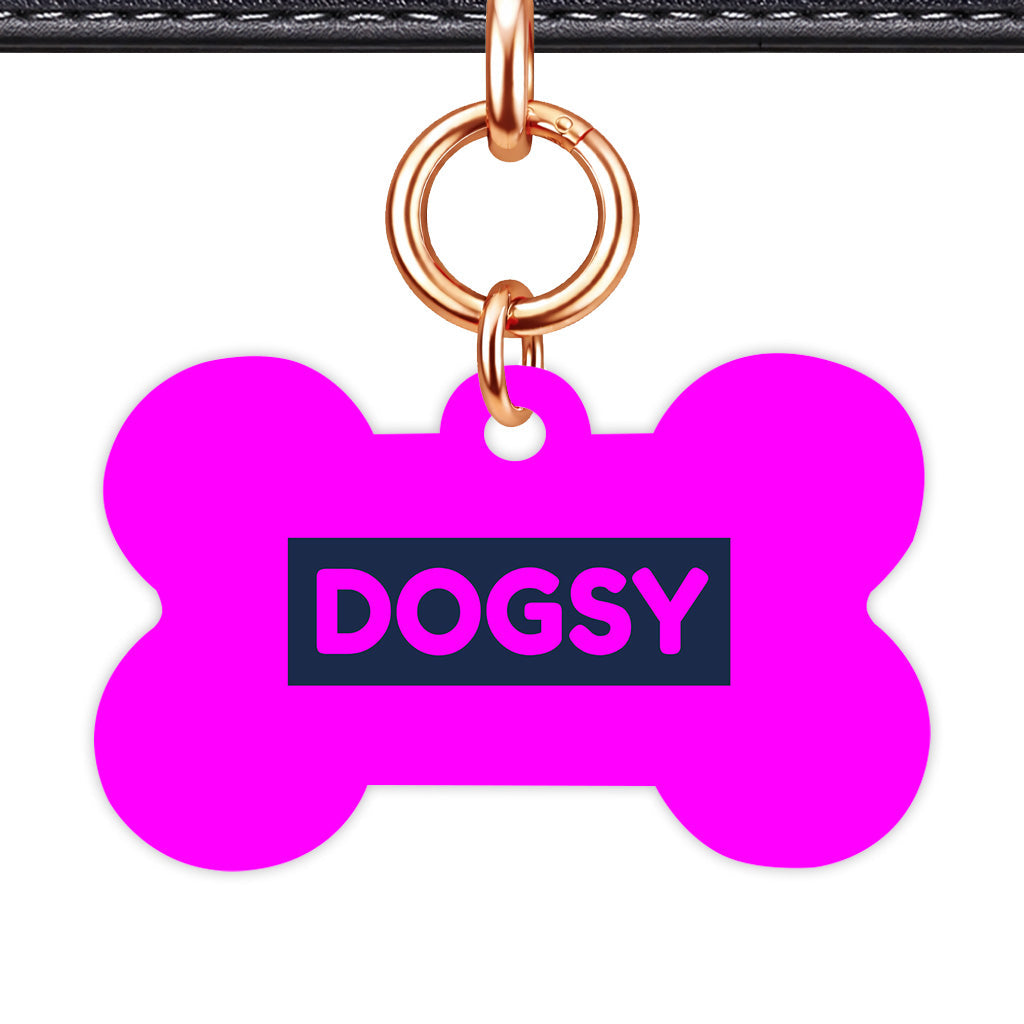 Magenta & Navy Bone Shape Rose gold Ring QR Smart Pet ID Tag