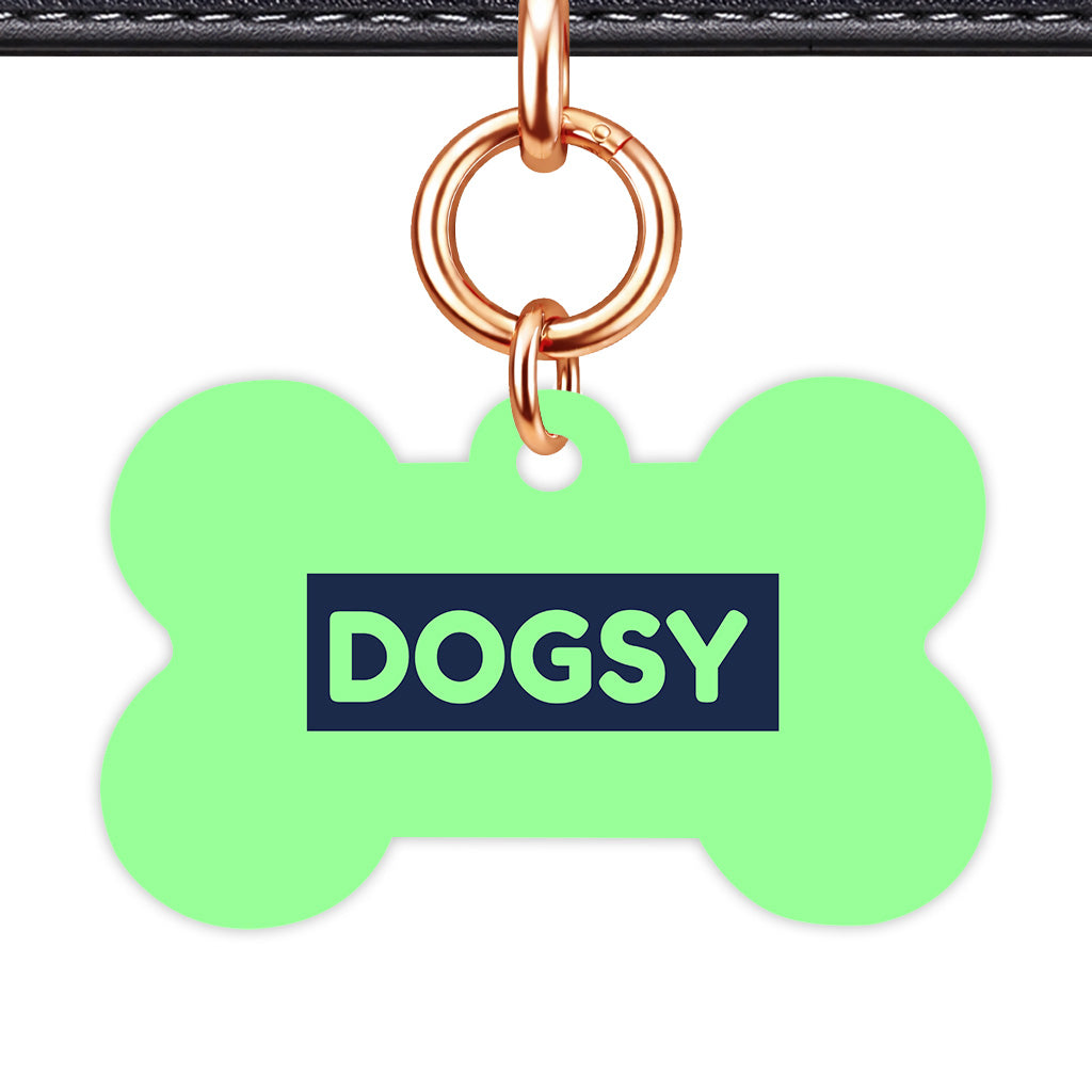 Mint & Navy Bone Shape Rose gold Ring QR Smart Pet ID Tag